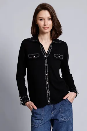 Minnie Rose Pearl Button Shirt with Stitching