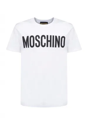 MOSCHINO COTTON T-SHIRT WITH LOGO PRINT WHITE