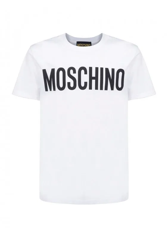 MOSCHINO COTTON T-SHIRT WITH LOGO PRINT WHITE