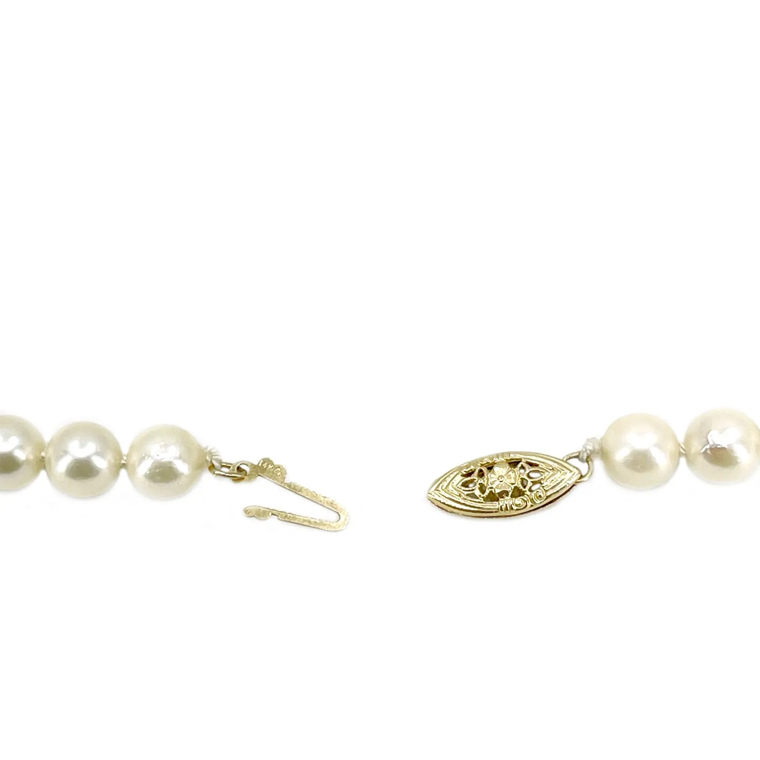 Murata Vintage Japanese Cultured Akoya Pearl Strand Necklace Box- 14K Yellow Gold 17.75 Inch