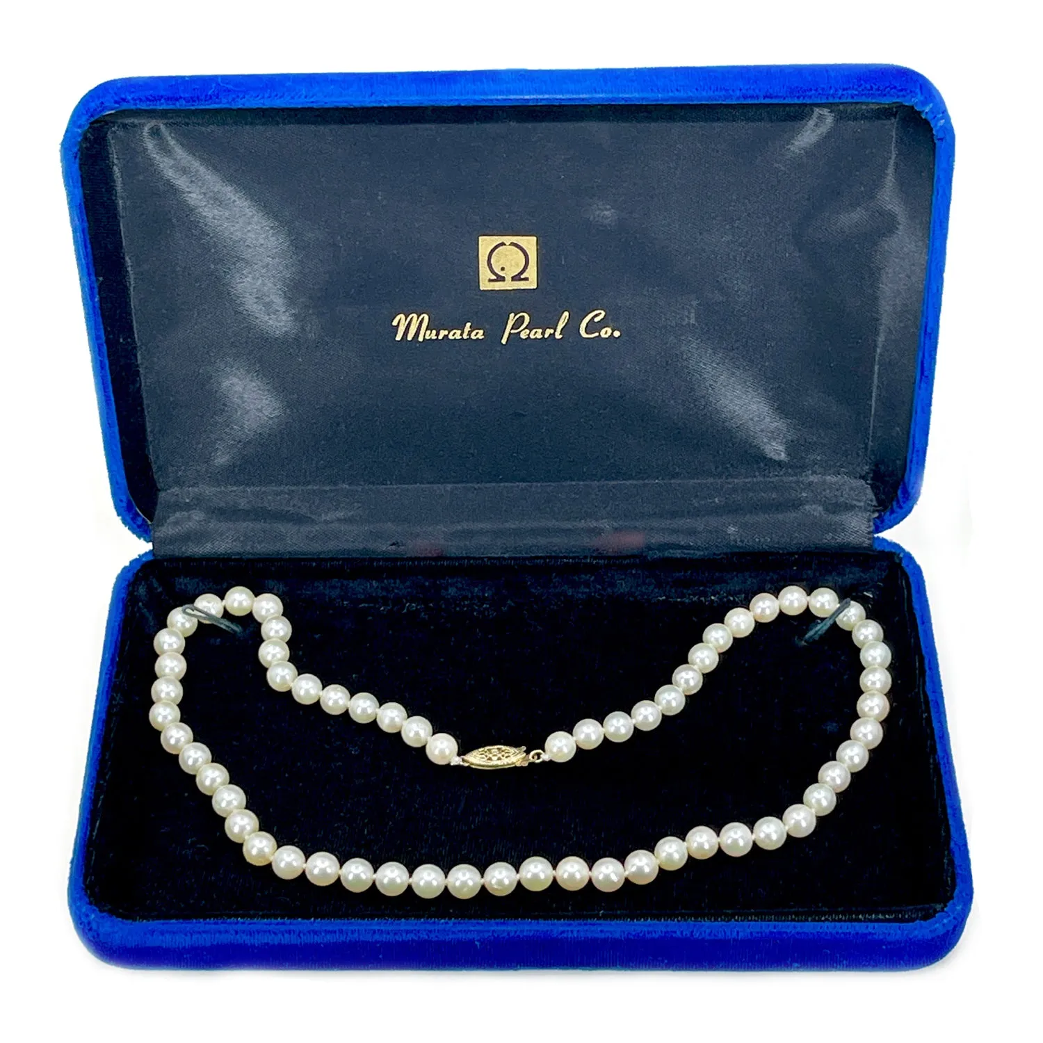 Murata Vintage Japanese Cultured Akoya Pearl Strand Necklace Box- 14K Yellow Gold 17.75 Inch