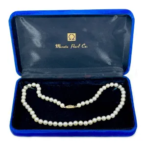 Murata Vintage Japanese Cultured Akoya Pearl Strand Necklace Box- 14K Yellow Gold 17.75 Inch