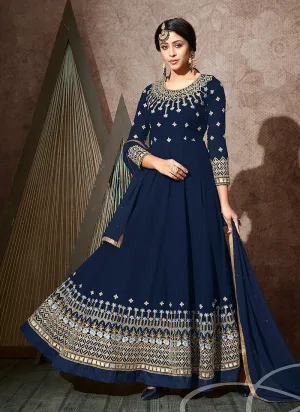 Navy Blue Embroidered Anarkali Suit