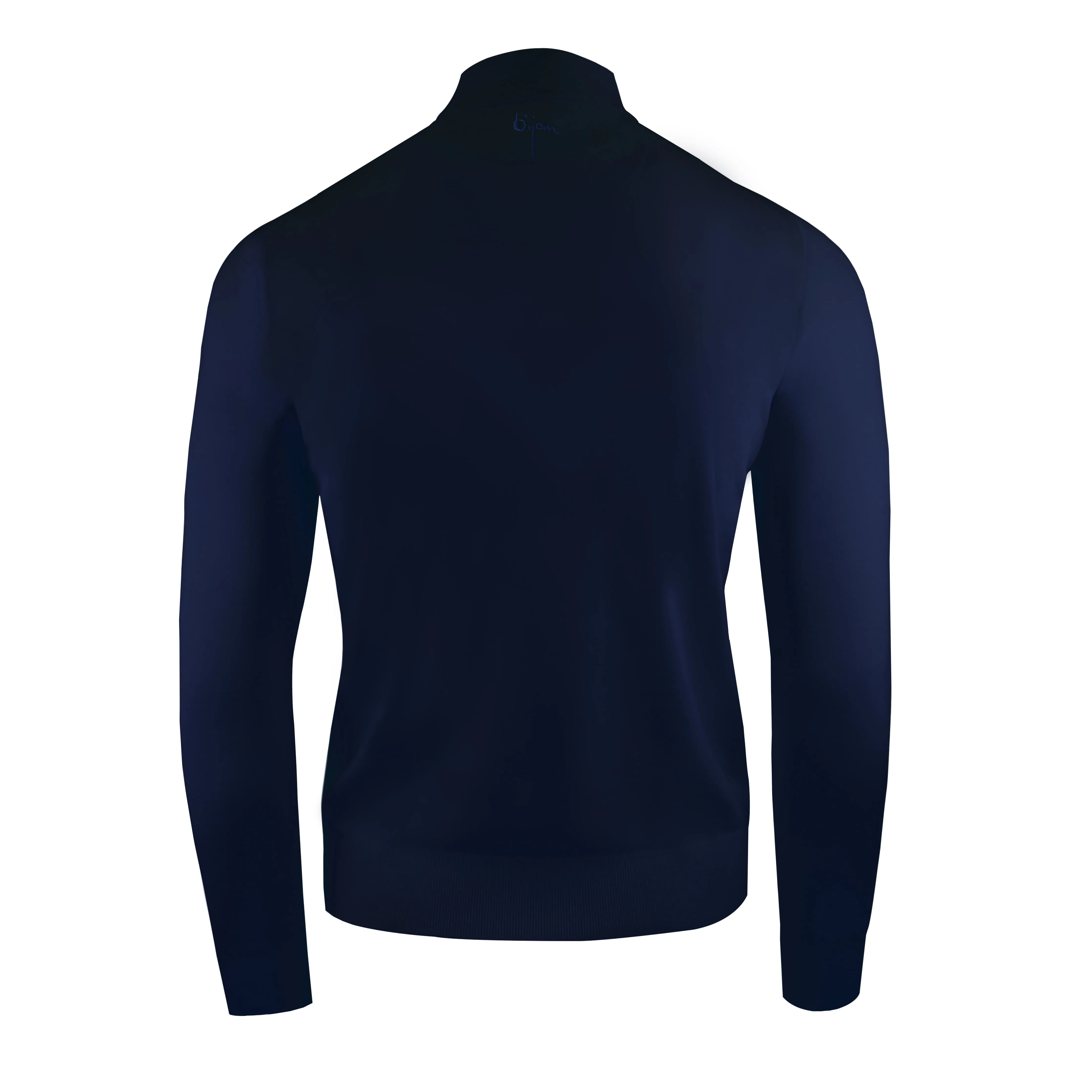 Navy Cashmere and Silk Mock Neck Sweater