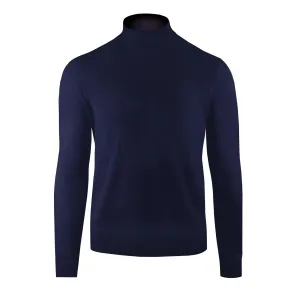 Navy Cashmere and Silk Mock Neck Sweater