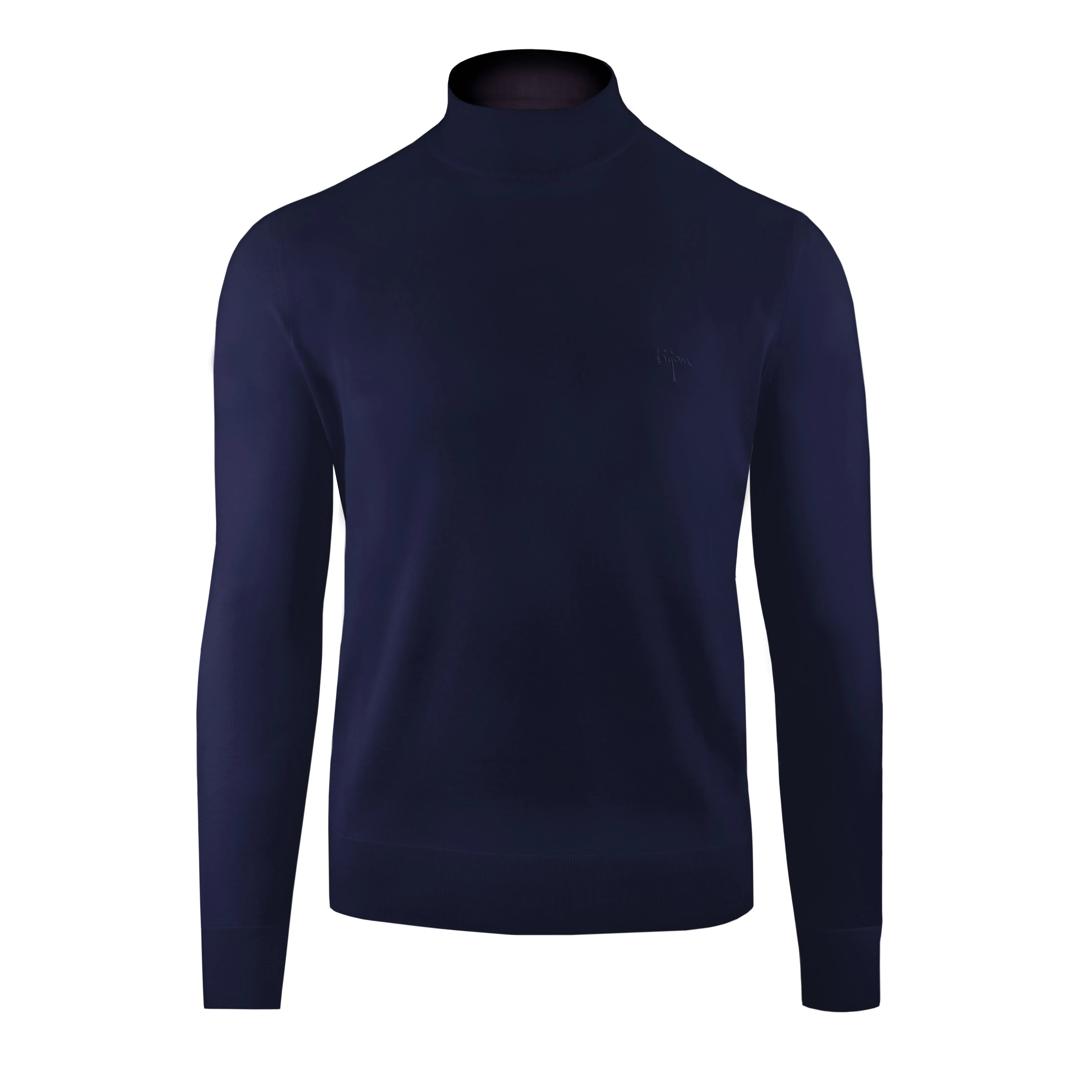 Navy Cashmere and Silk Mock Neck Sweater