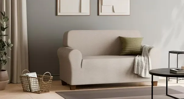 NEW Retails $55 SmartFit Waterproof Stretch Loveseat Slipcover with Textured Performance Fabric, 1-Piece Furniture Cover, Ivory Linen, Fabric slipcover
