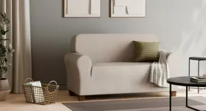 NEW Retails $55 SmartFit Waterproof Stretch Loveseat Slipcover with Textured Performance Fabric, 1-Piece Furniture Cover, Ivory Linen, Fabric slipcover