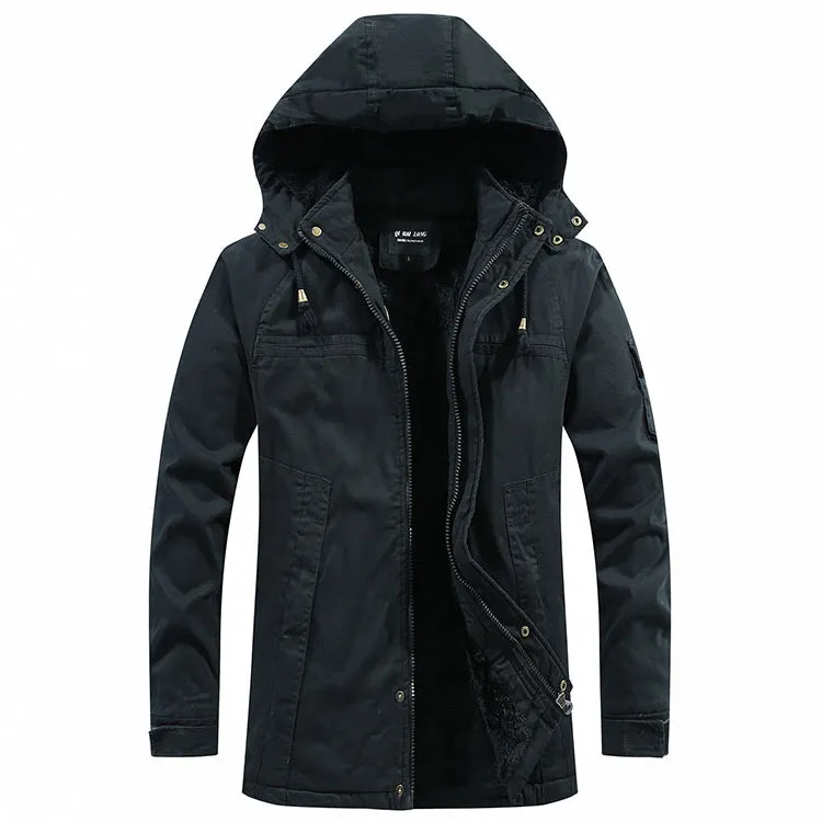 New Simple Cotton Hooded Long Men's Jacket