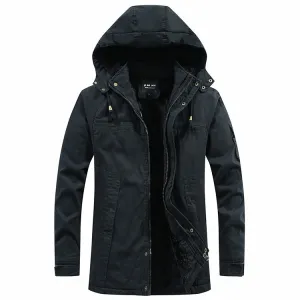 New Simple Cotton Hooded Long Men's Jacket