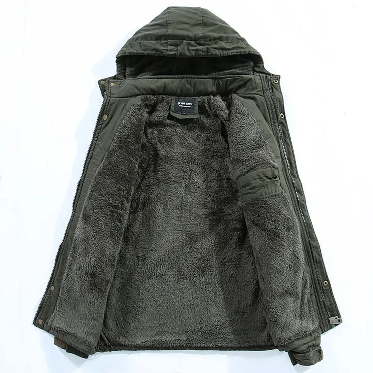 New Simple Cotton Hooded Long Men's Jacket
