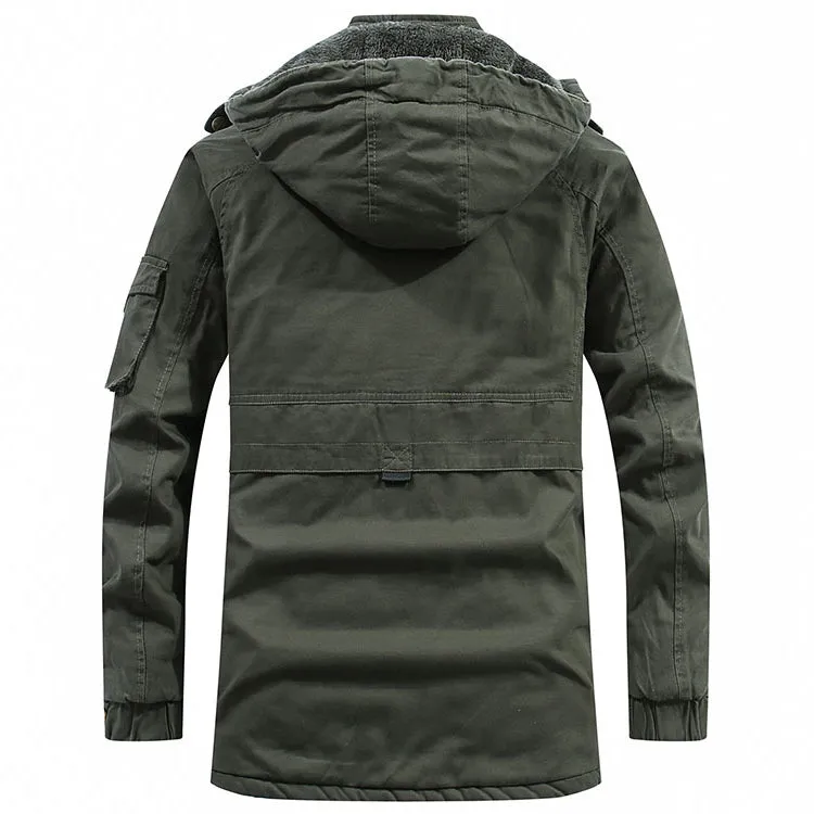 New Simple Cotton Hooded Long Men's Jacket