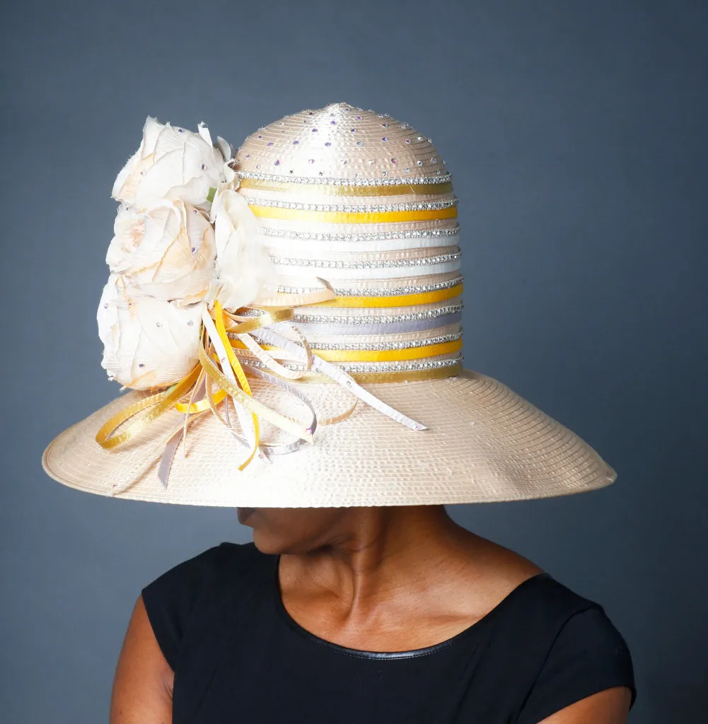 OE0023-Ladies Tan Satin Ribbon Dress Hat