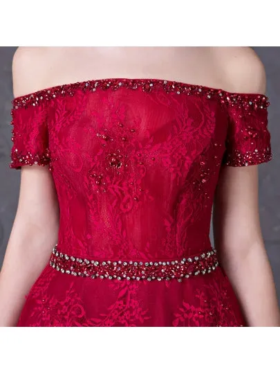 Off-the-Shoulder Lace Beading Evening Dress