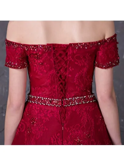Off-the-Shoulder Lace Beading Evening Dress
