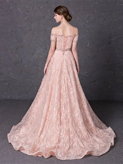 Off-the-Shoulder Lace Beading Evening Dress