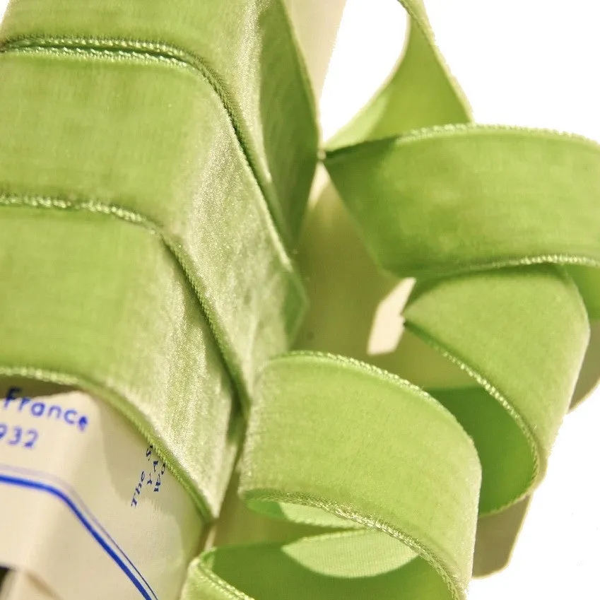 Old Lime Velvet Ribbon Vintage from France 22mm