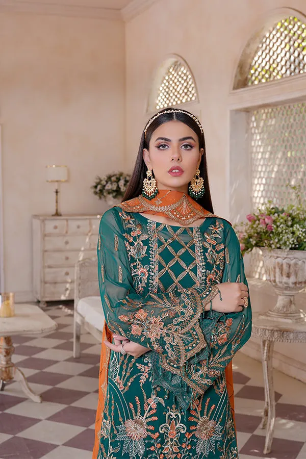 Orange Green Salwar Kameez For Pakistani Party Dresses
