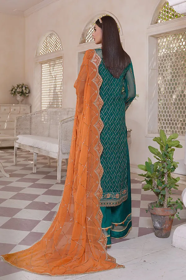 Orange Green Salwar Kameez For Pakistani Party Dresses