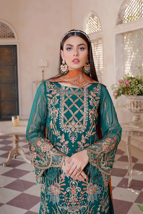 Orange Green Salwar Kameez For Pakistani Party Dresses