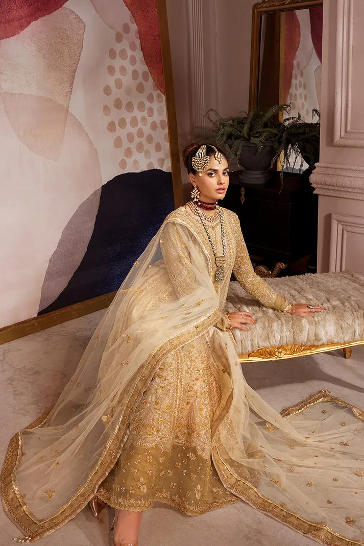 Organza Pishwas Frock Golden Pakistani Wedding Dress