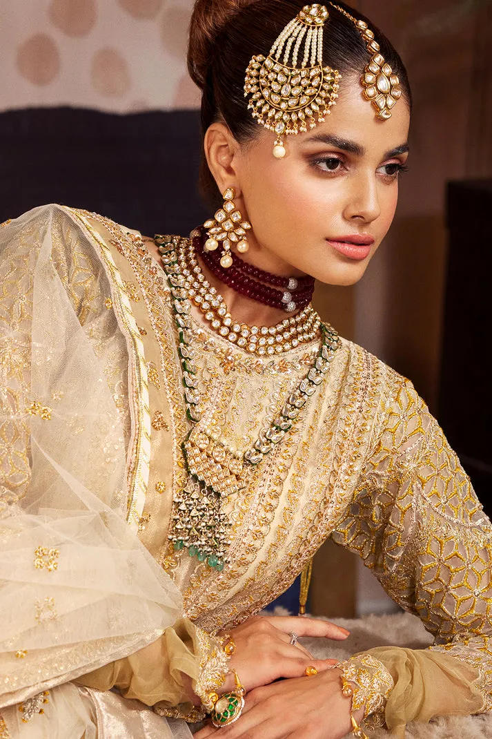 Organza Pishwas Frock Golden Pakistani Wedding Dress