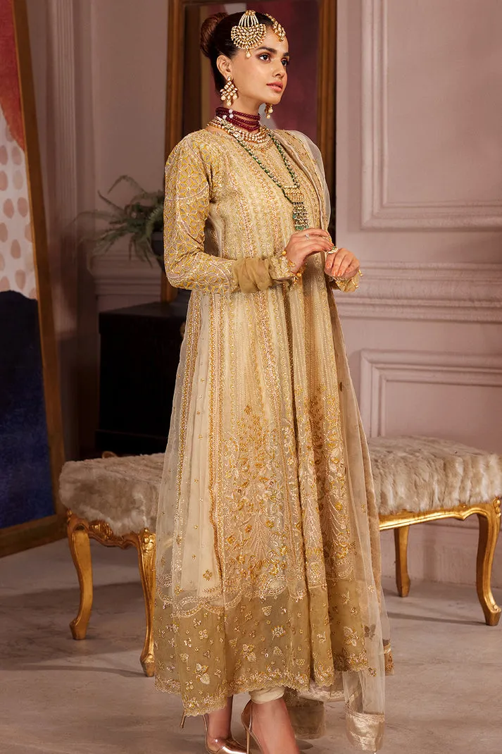 Organza Pishwas Frock Golden Pakistani Wedding Dress