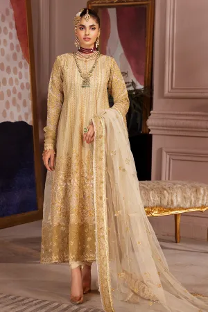 Organza Pishwas Frock Golden Pakistani Wedding Dress