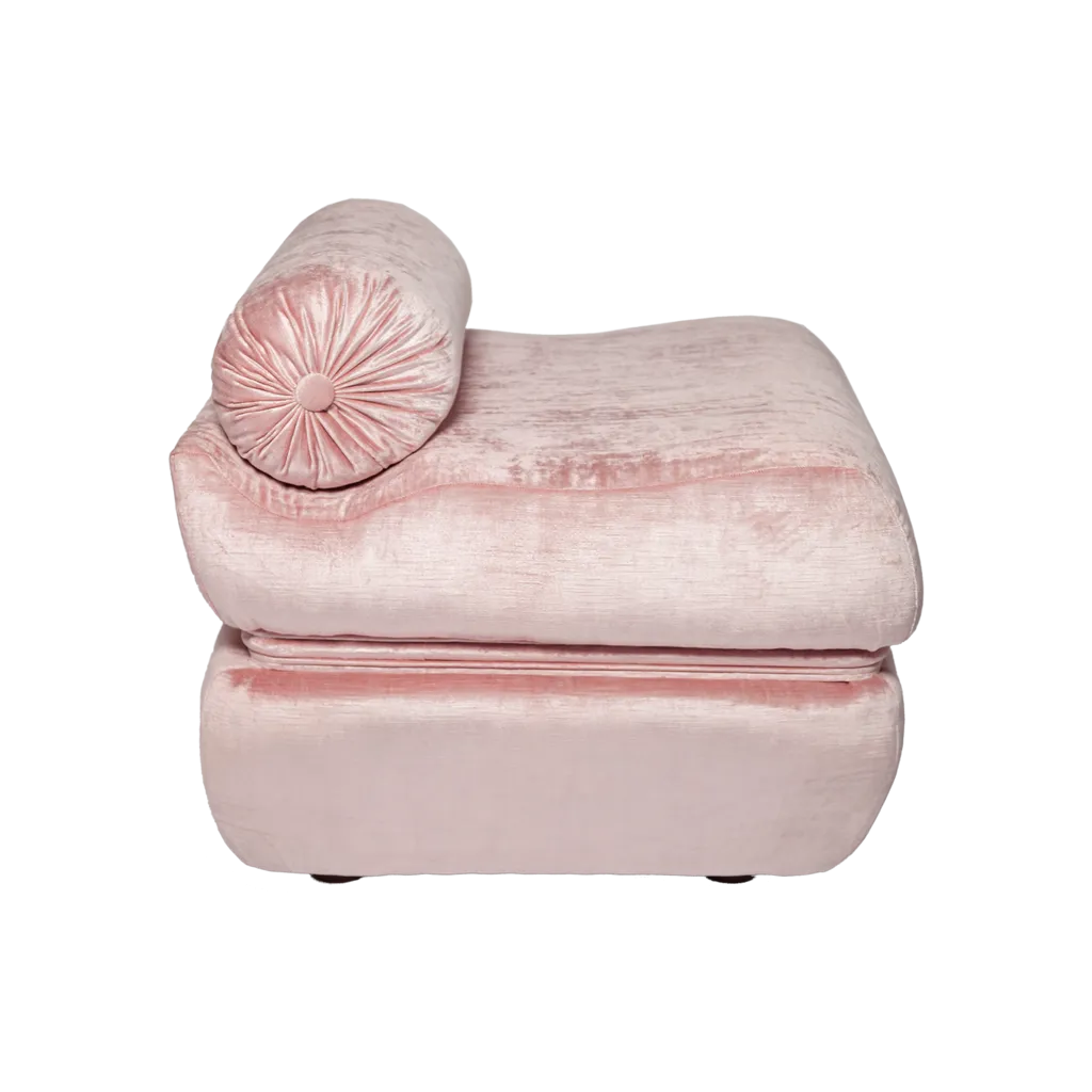 Pair of Blush Velvet Pouf Ottomans