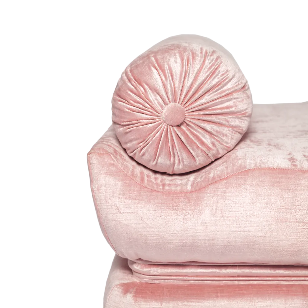 Pair of Blush Velvet Pouf Ottomans