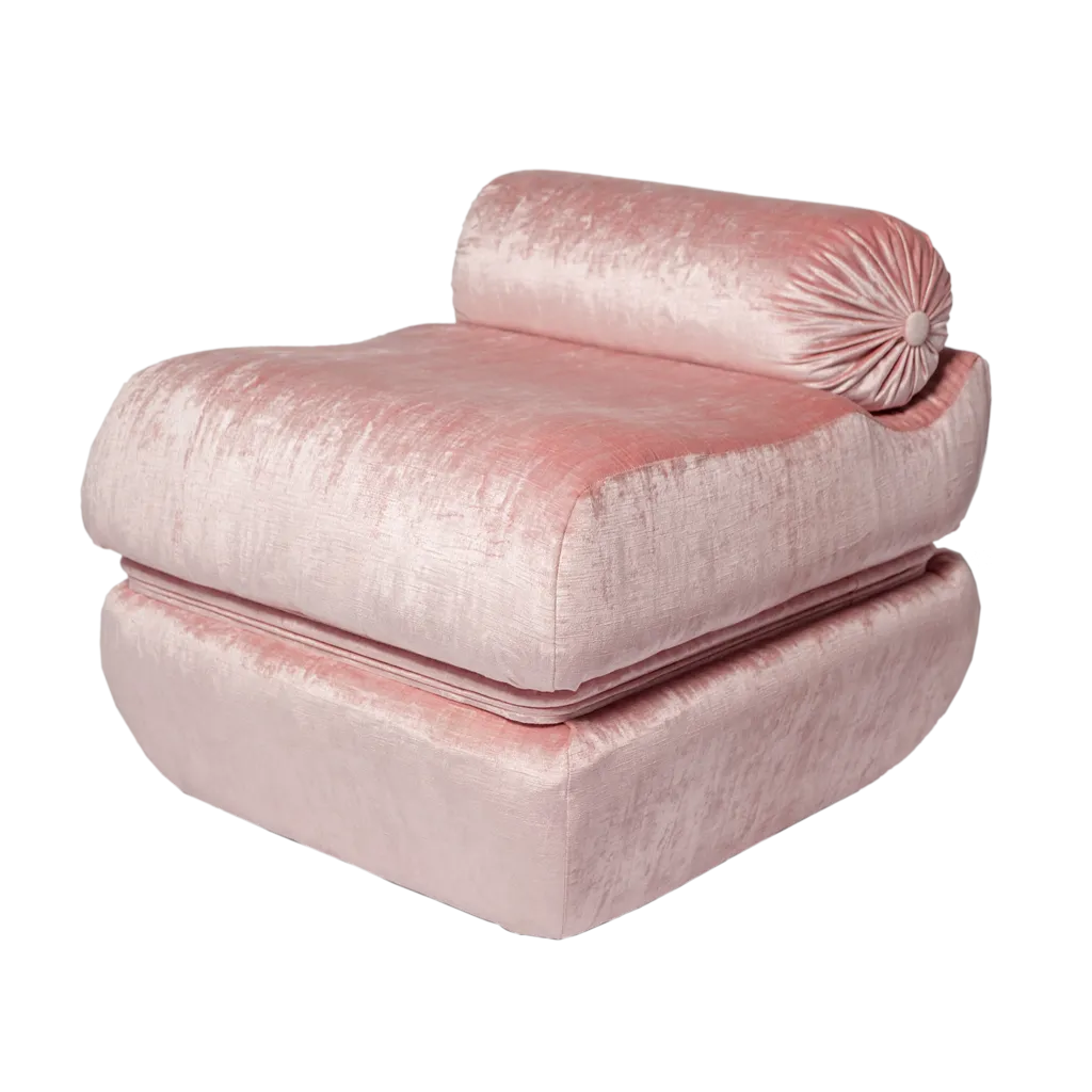Pair of Blush Velvet Pouf Ottomans