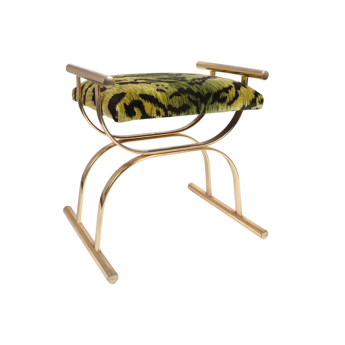 Pair of Vintage Brass and Velvet Stools
