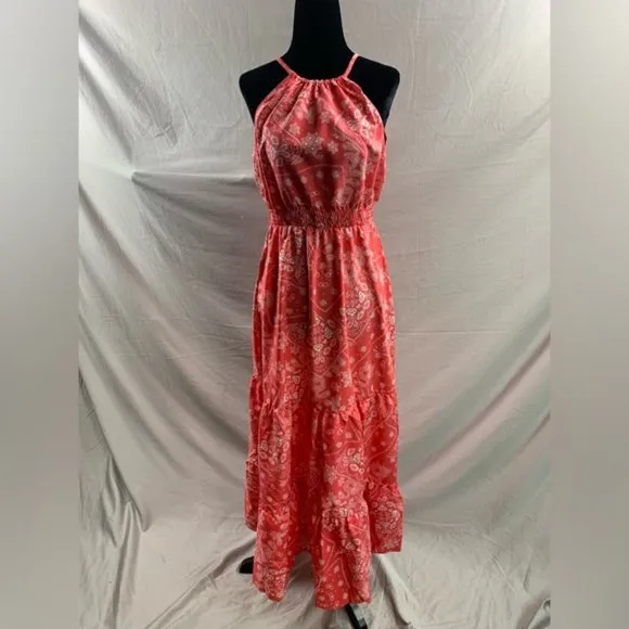 Paisley Print Ruffle Hem Halter Dress