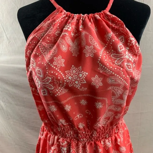 Paisley Print Ruffle Hem Halter Dress