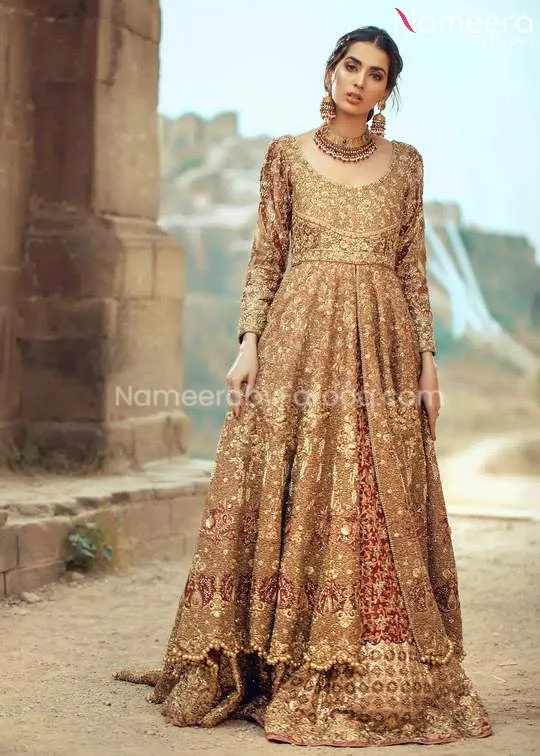 Pakistani Bridal Frock with Red Lehenga Dress #BS59