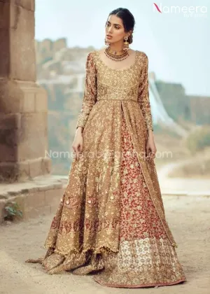 Pakistani Bridal Frock with Red Lehenga Dress #BS59