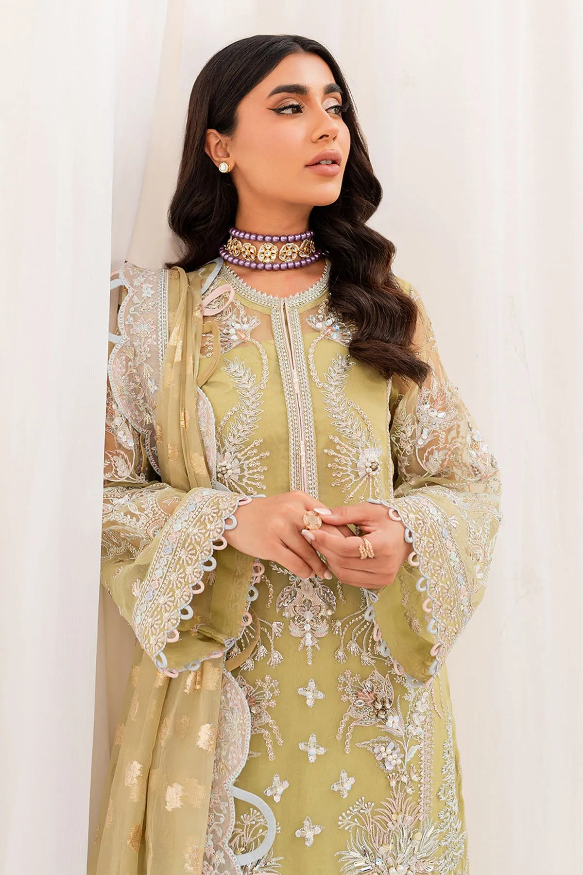 Pakistani Embroidered Kameez Crushed Sharara Yellow Wedding Dress