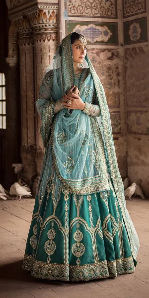 Pakistani Wedding Dress in Blue Pishwas Trouser Style