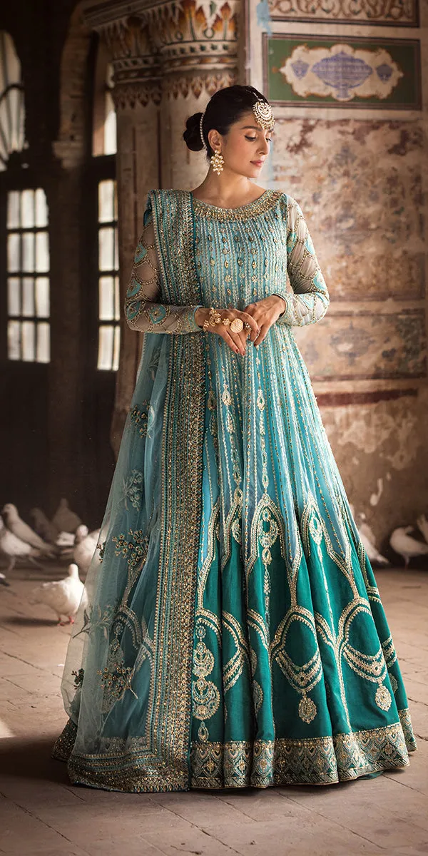 Pakistani Wedding Dress in Blue Pishwas Trouser Style