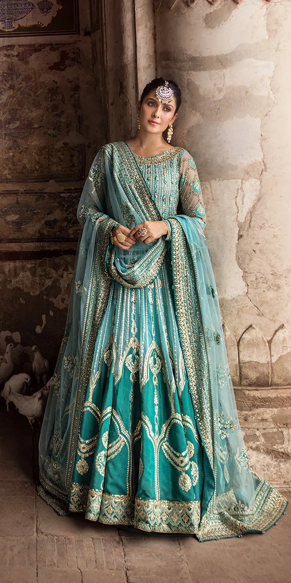 Pakistani Wedding Dress in Blue Pishwas Trouser Style