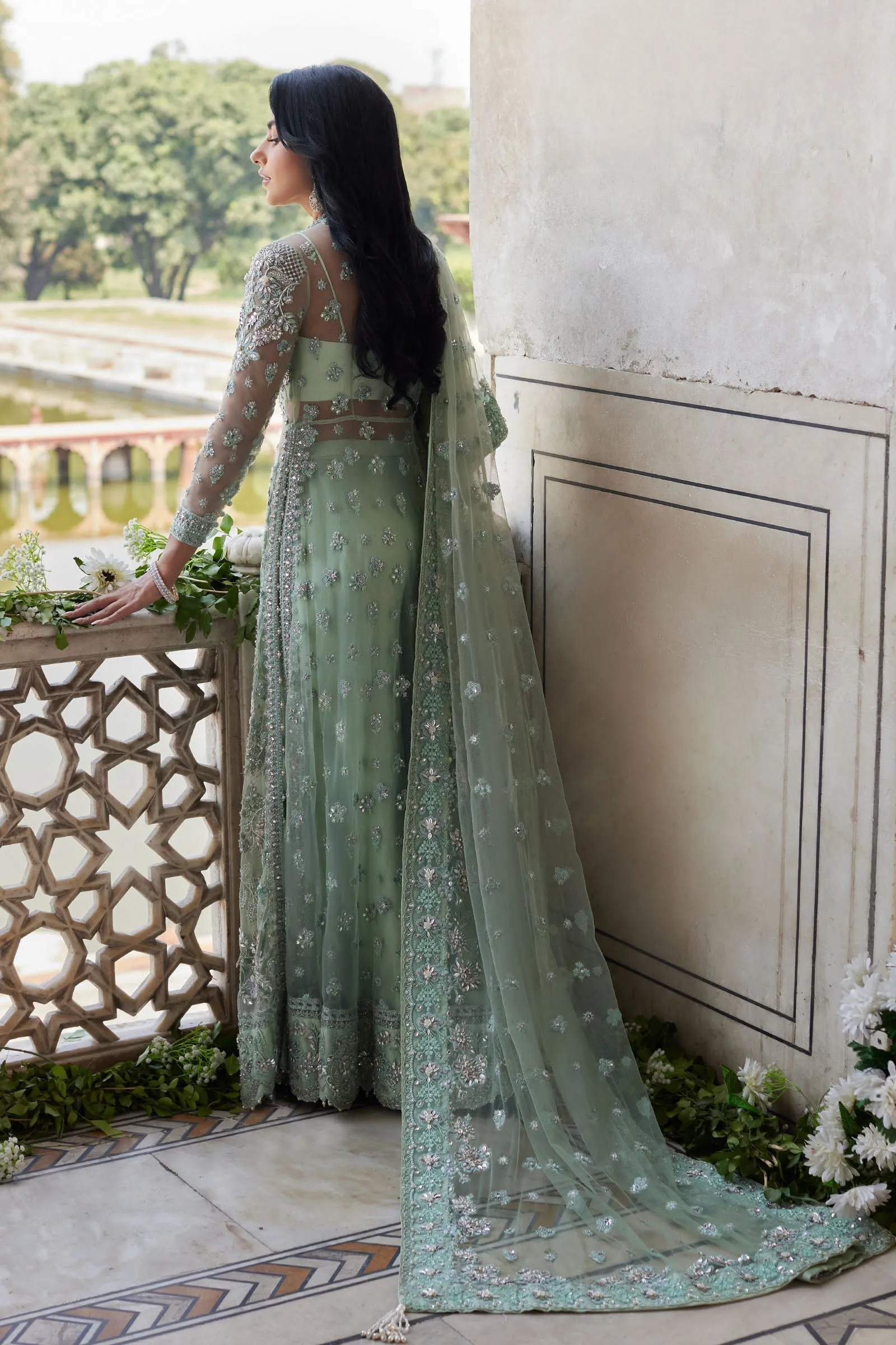 Pakistani Wedding Dress in Open Gown and Sharara Style