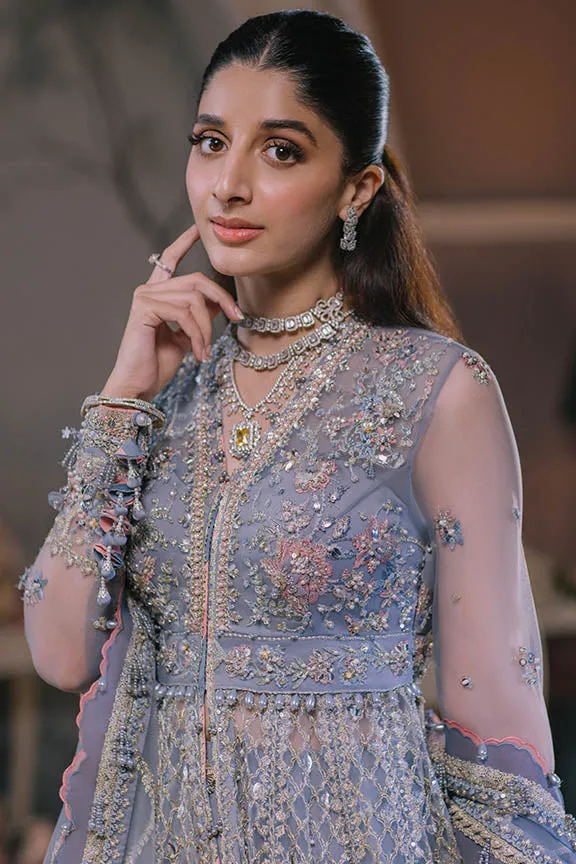 Pakistani Wedding Dress in Open Gown and Trouser Style