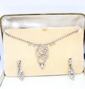 Palm Fifth Avenue NIB rhodium plated rhinestone demi set necklace earrings
