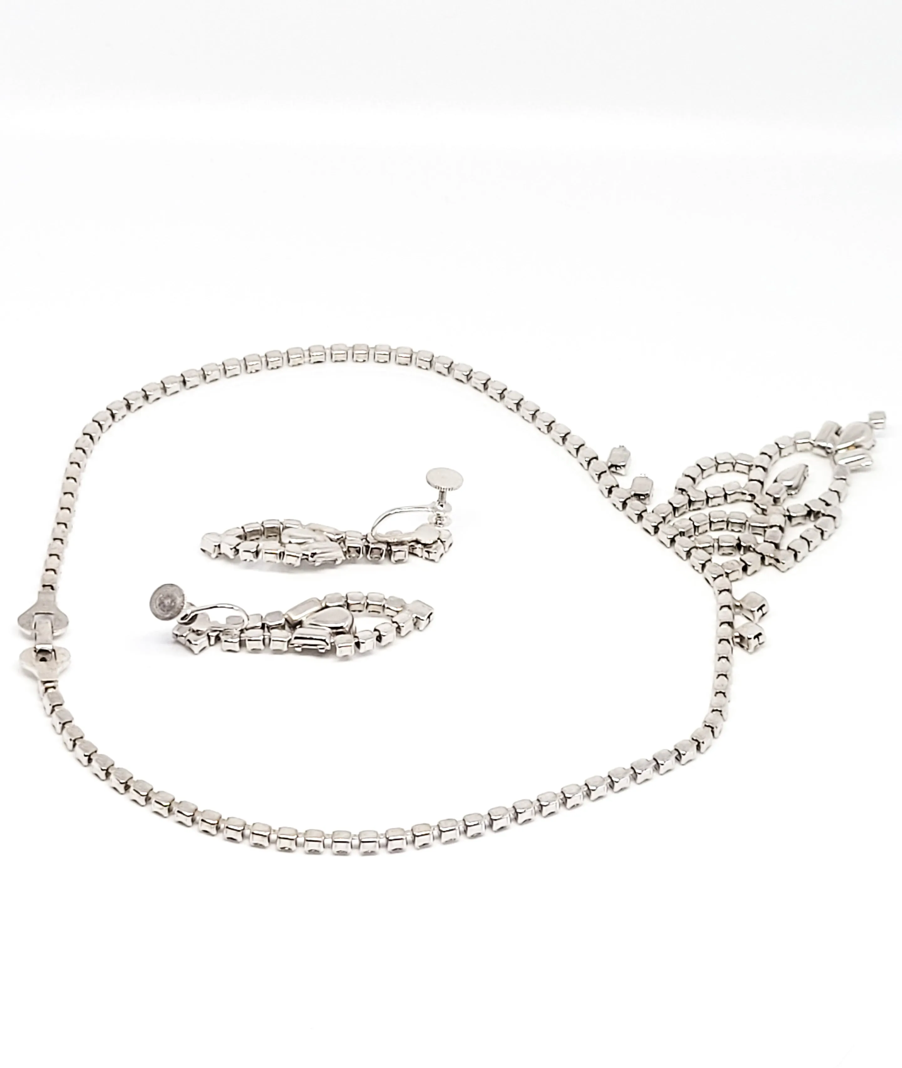 Palm Fifth Avenue NIB rhodium plated rhinestone demi set necklace earrings