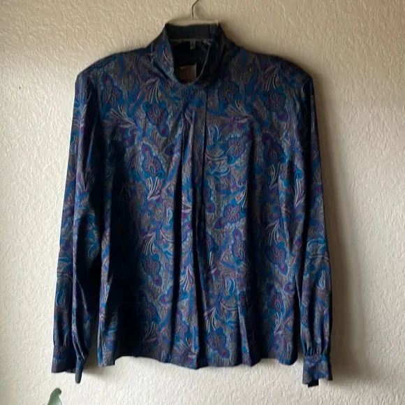 Pendleton Country Sophisticates Blue Fuscia Paisley Blouse &amp; Skirt Set wmn 10