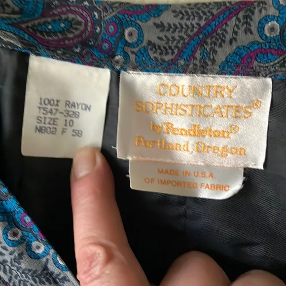 Pendleton Country Sophisticates Blue Fuscia Paisley Blouse &amp; Skirt Set wmn 10