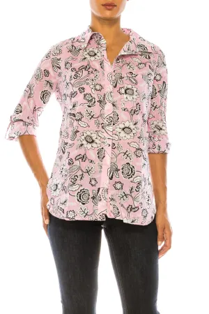 Pink Floral Printed Button-Down Shirt