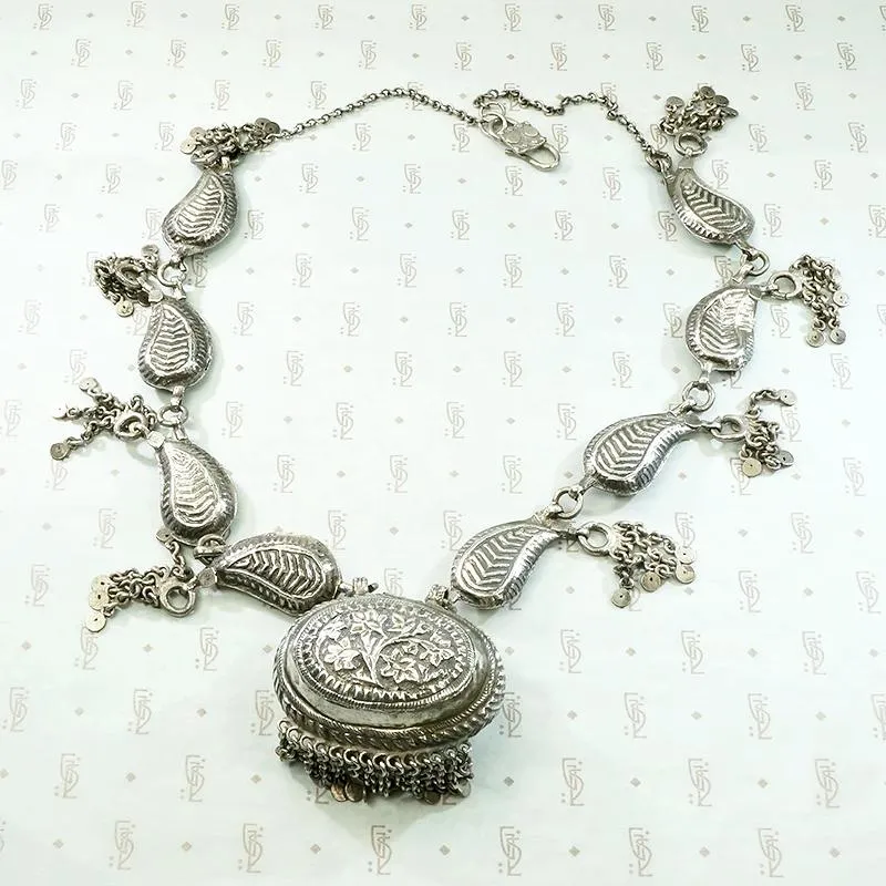 Pradesh Repoussé Silver Paisley Necklace