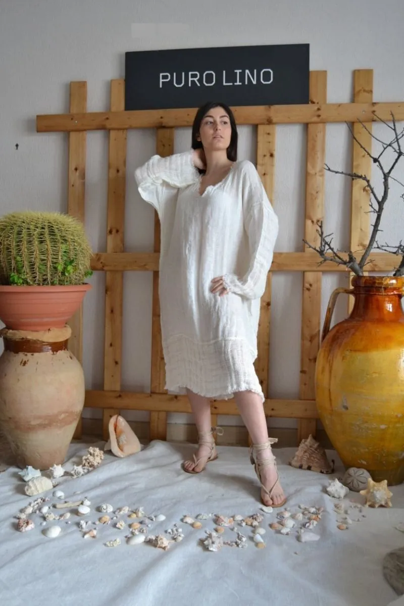 Pure Italian Linen Positano White Long Dress