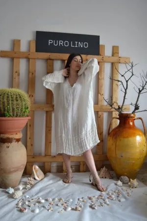 Pure Italian Linen Positano White Long Dress